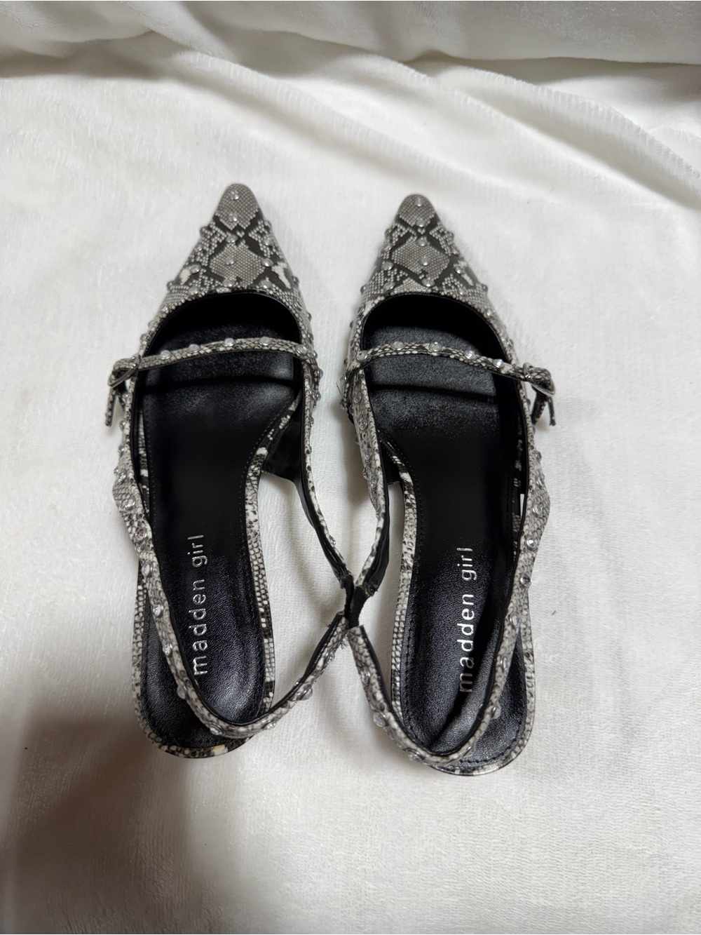 Madden Girl Krystall Rhinestone Snake Print Slingback Kitten Heel Size 8.5 - Picture 4 of 8